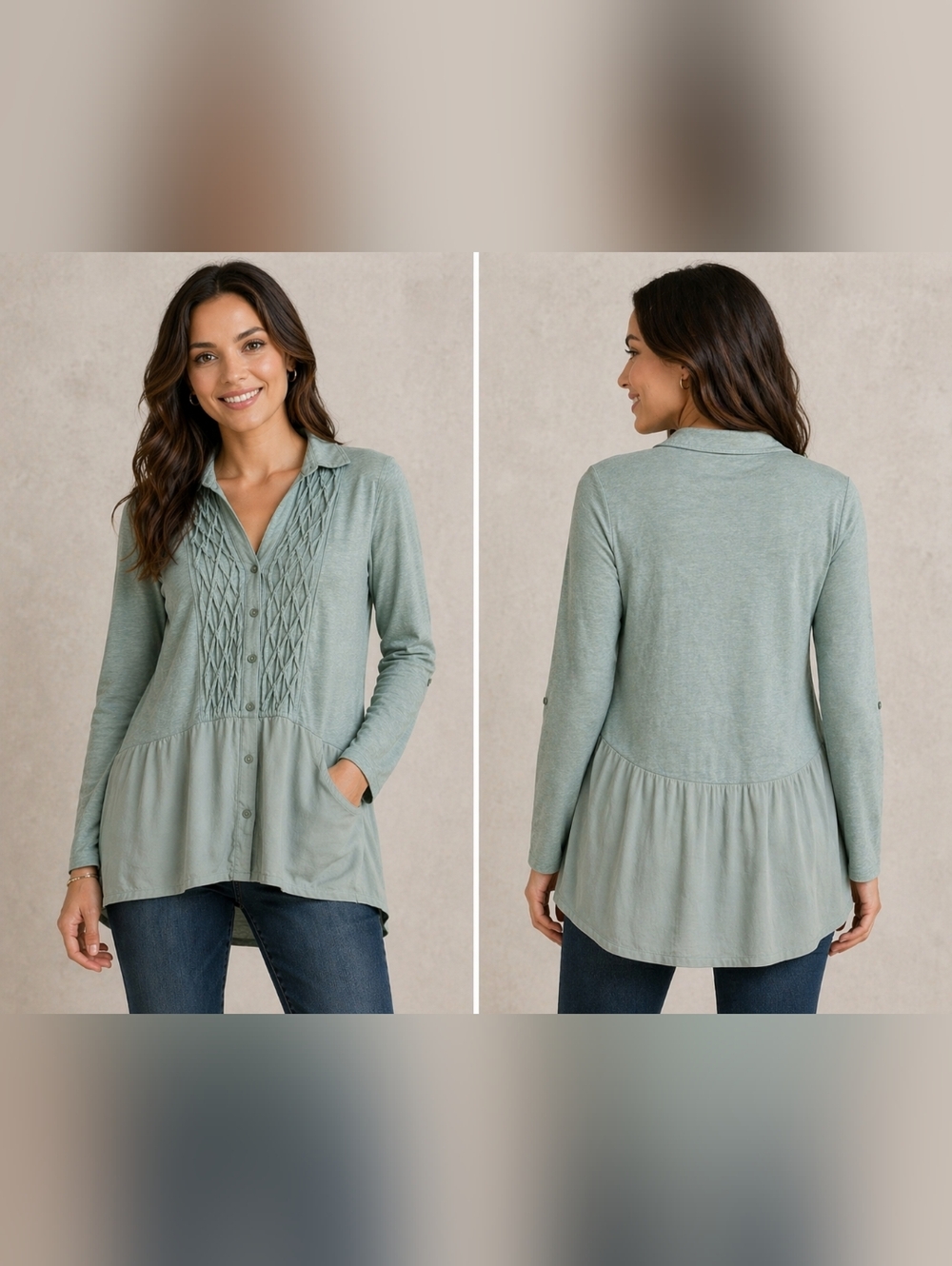 Anthropologie Meadow Rue Sage Green Reha Tab Sleeve Tunic Top